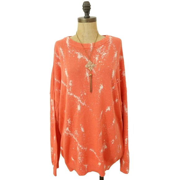 BP Pullover Sweater Top Plus 2X Long Sleeve Splatter Print Coral Camellia NWT B6 - Picture 2 of 5